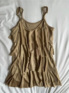 VINTAGE Y2K gold shiny metallic ruffle frills camisole tank top